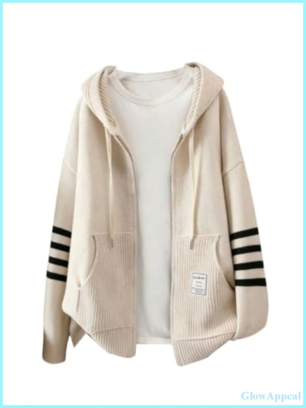 Women's Striped Zip Up Cardigan Sweater Long Sleeve Hooded Preppy Knit